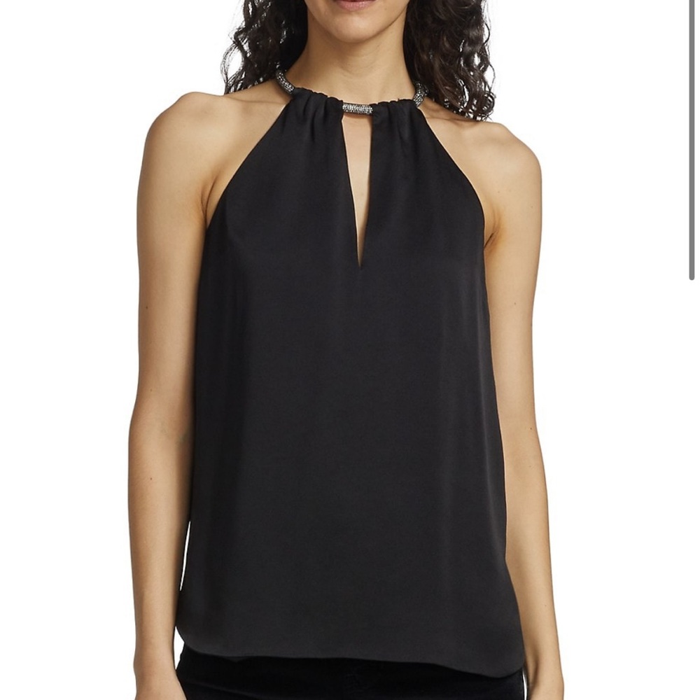 Veronica Beard Black Halter Blouse with Keyhole Detail